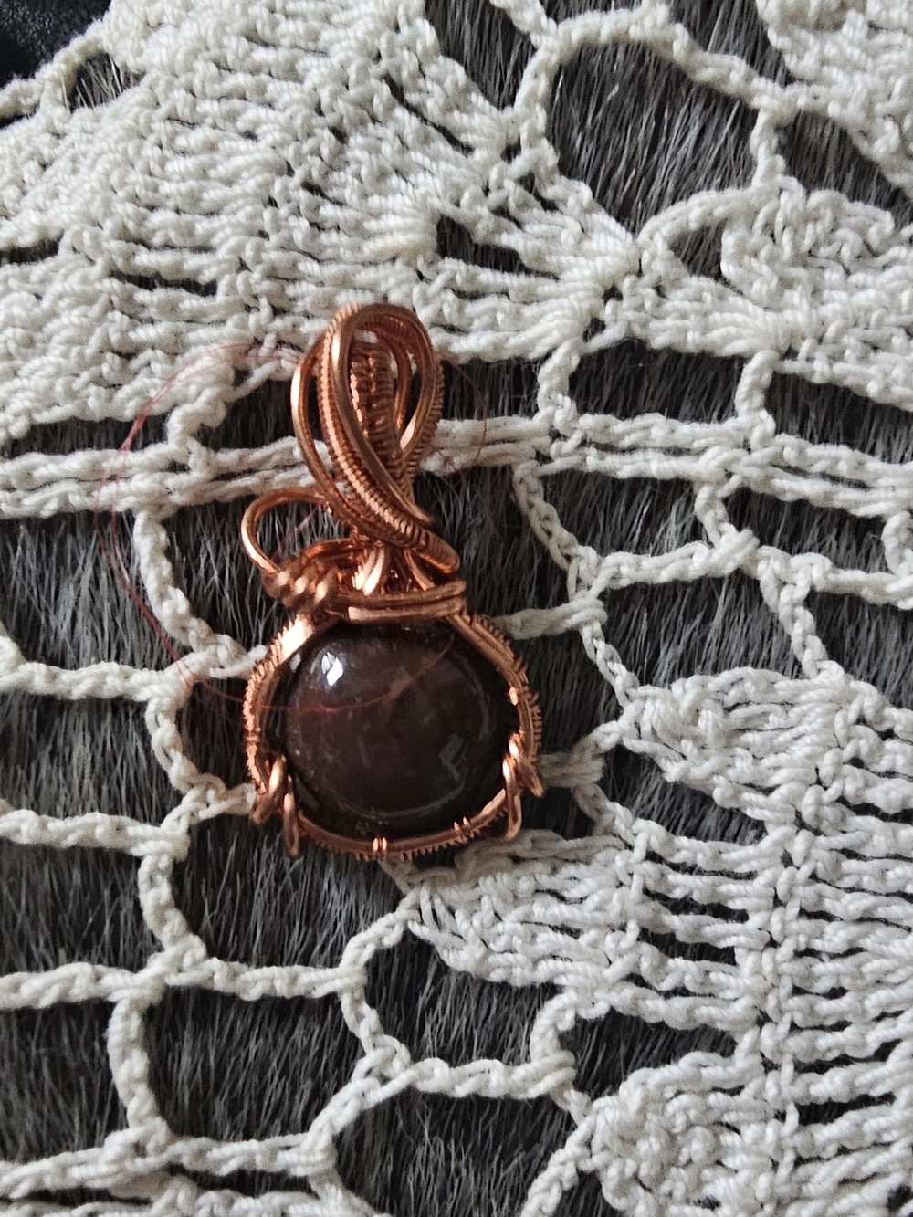 Handcrafted Copper Wire Wrapped Garnet Pendant - Unbranded
